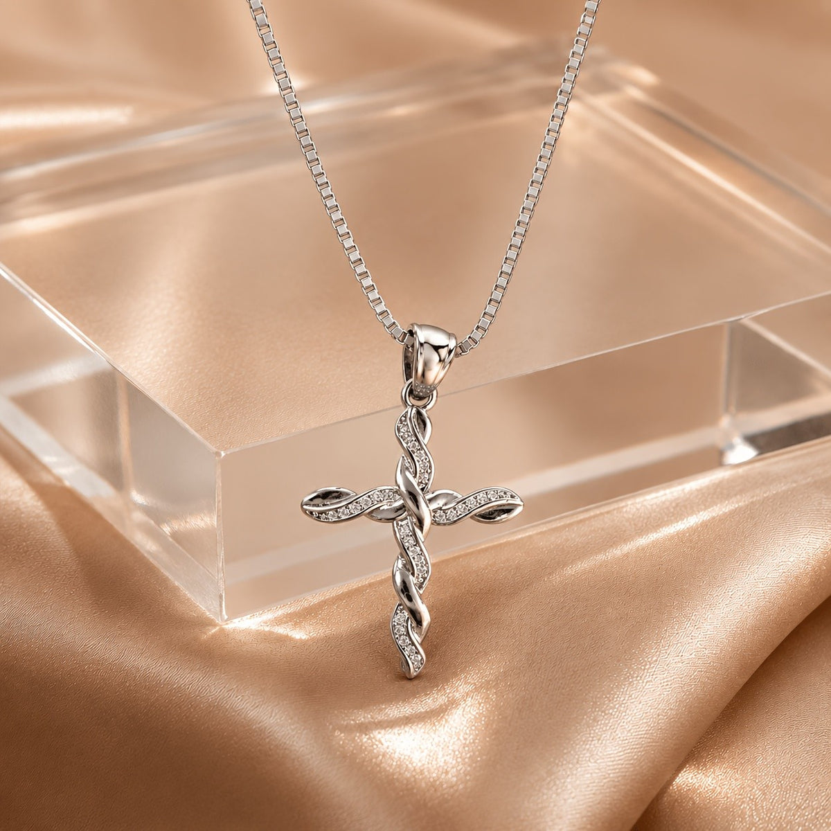 Dainty Twisted Zircon Cross Necklace
