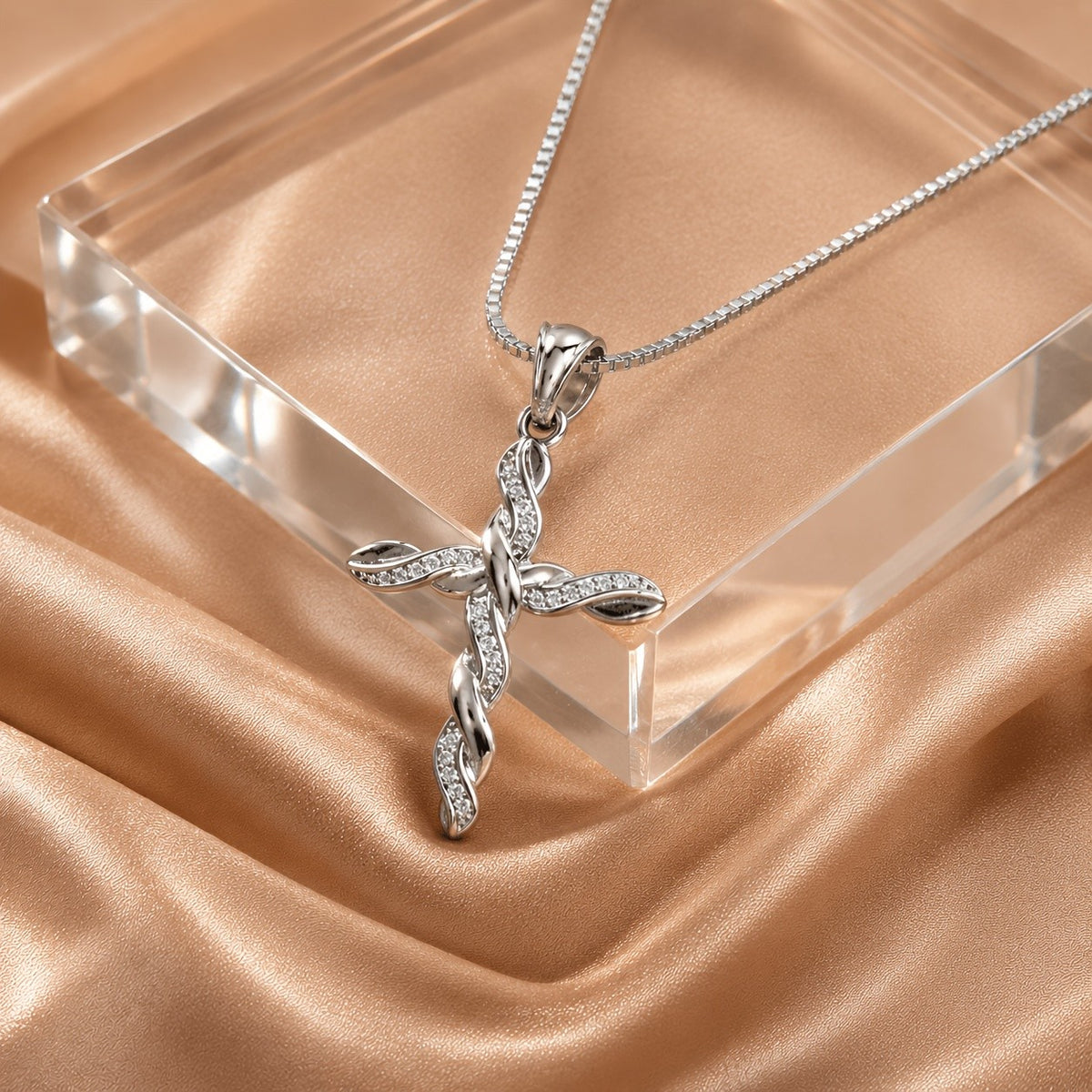 Dainty Twisted Zircon Cross Necklace