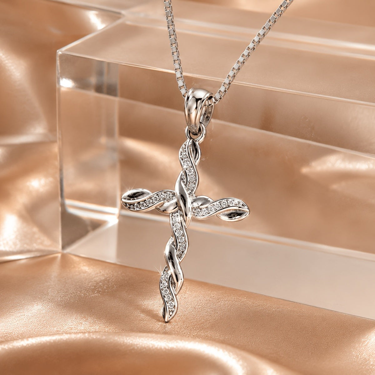 Dainty Twisted Zircon Cross Necklace