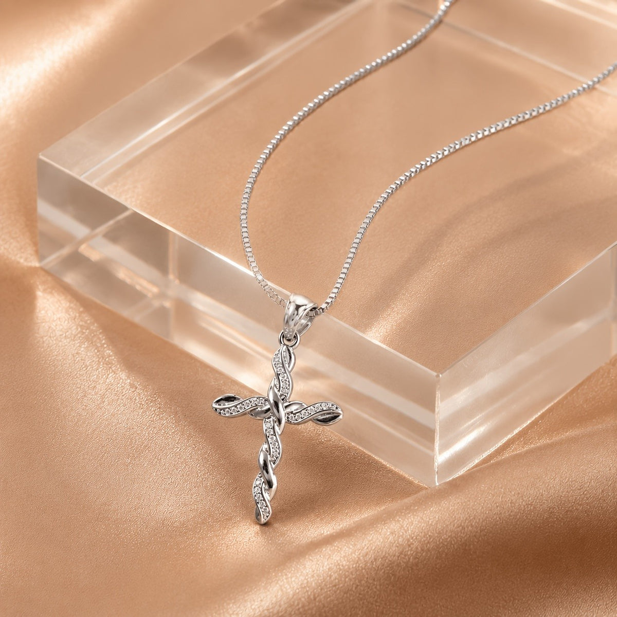Dainty Twisted Zircon Cross Necklace
