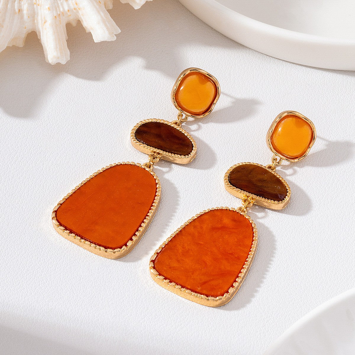 Classy Amber Geometric Tiered Drop Earrings