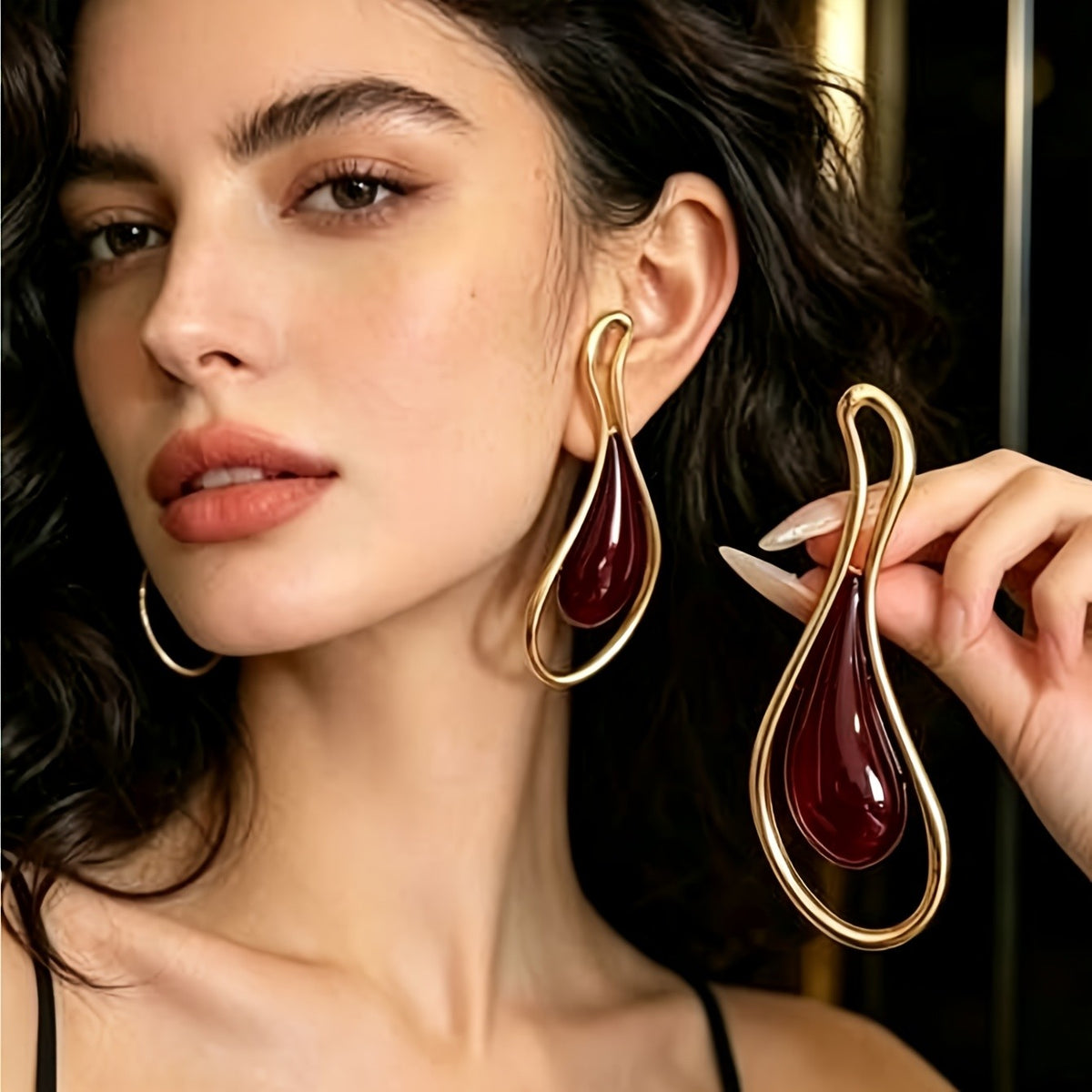 Elegant Green Teardrop Loop Earrings