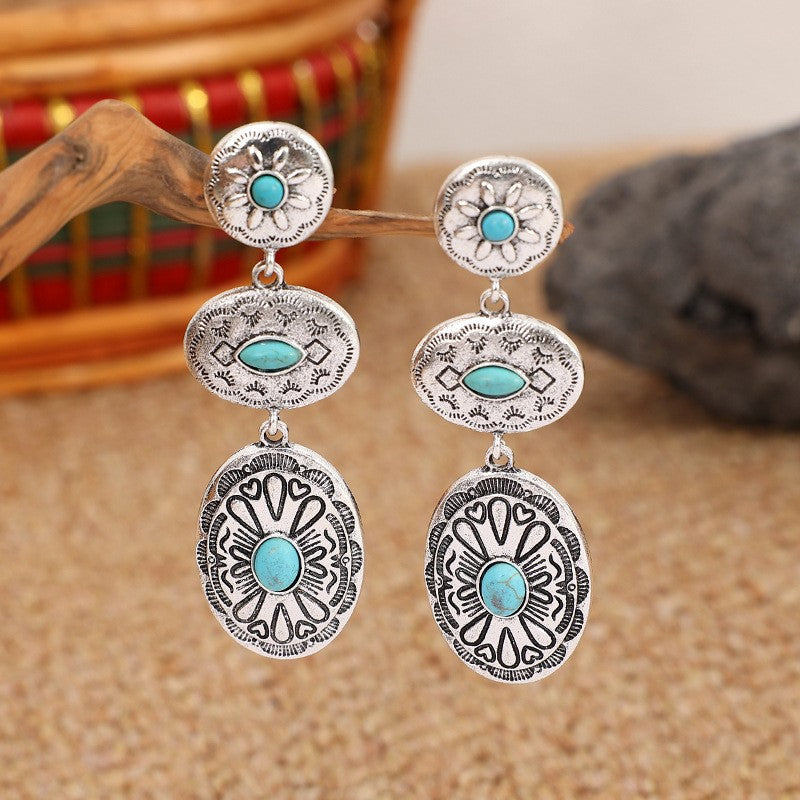 Boho Vintage Turquoise Tiered Drop Earrings