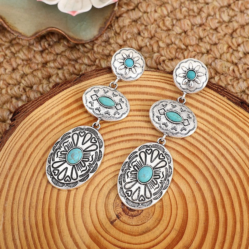 Boho Vintage Turquoise Tiered Drop Earrings