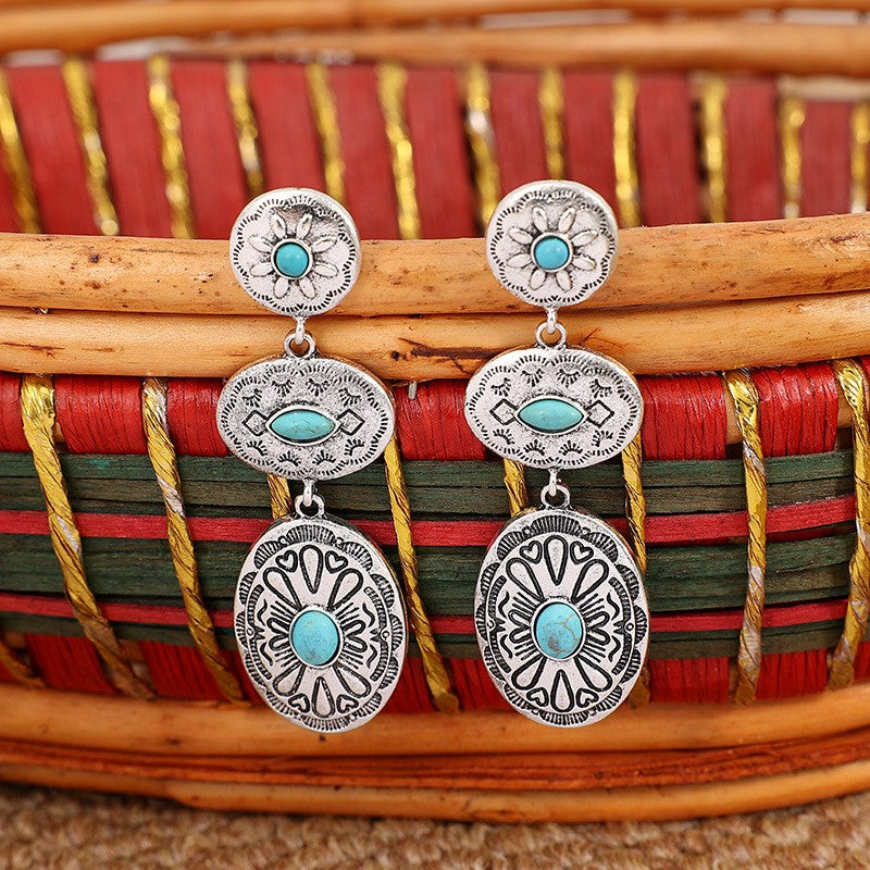 Boho Vintage Turquoise Tiered Drop Earrings