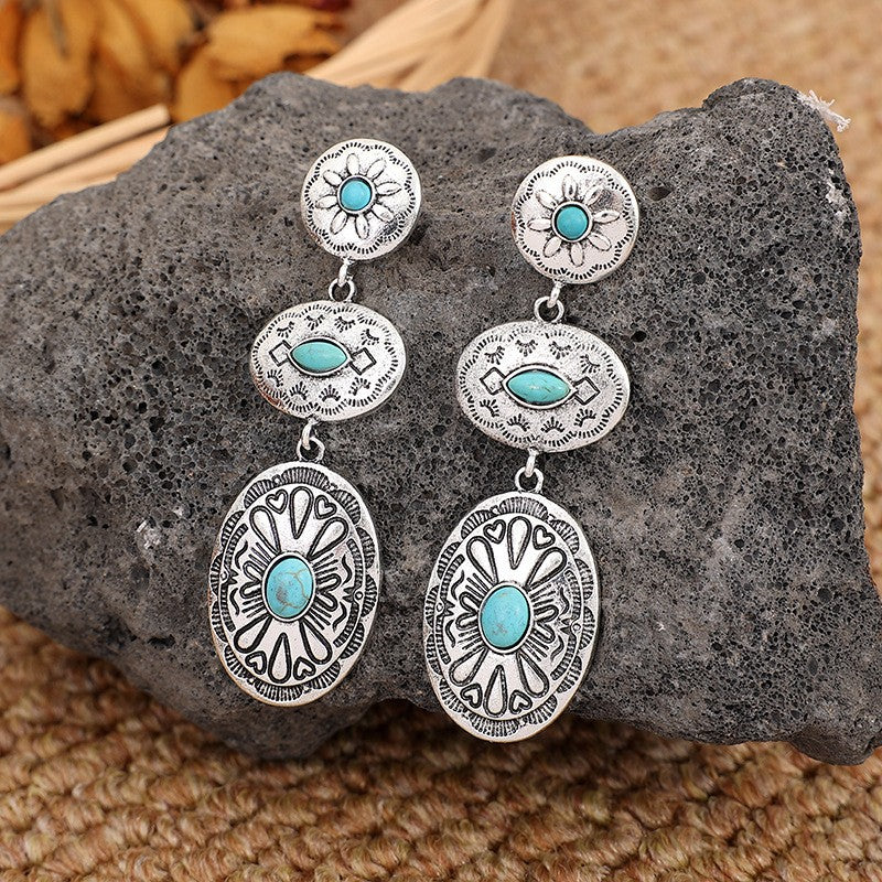Boho Vintage Turquoise Tiered Drop Earrings