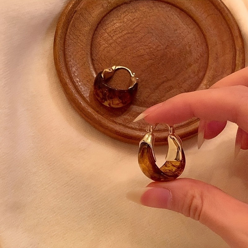 14k Vintage Amber Resin Hoop Earrings