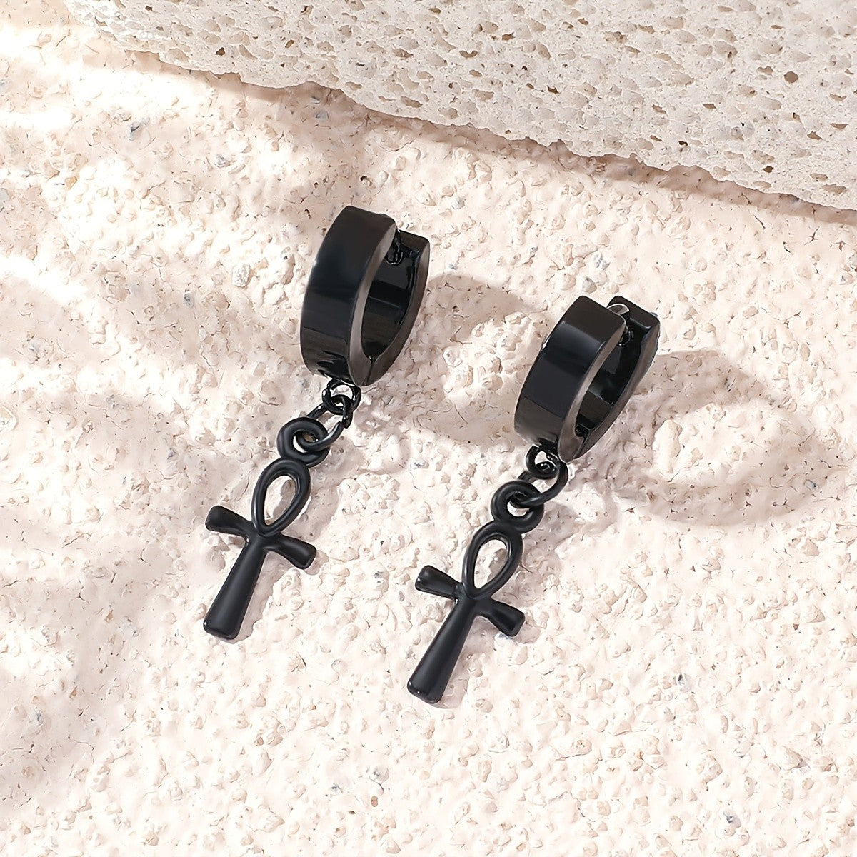 Vintage Ankh Charm Huggie Earrings