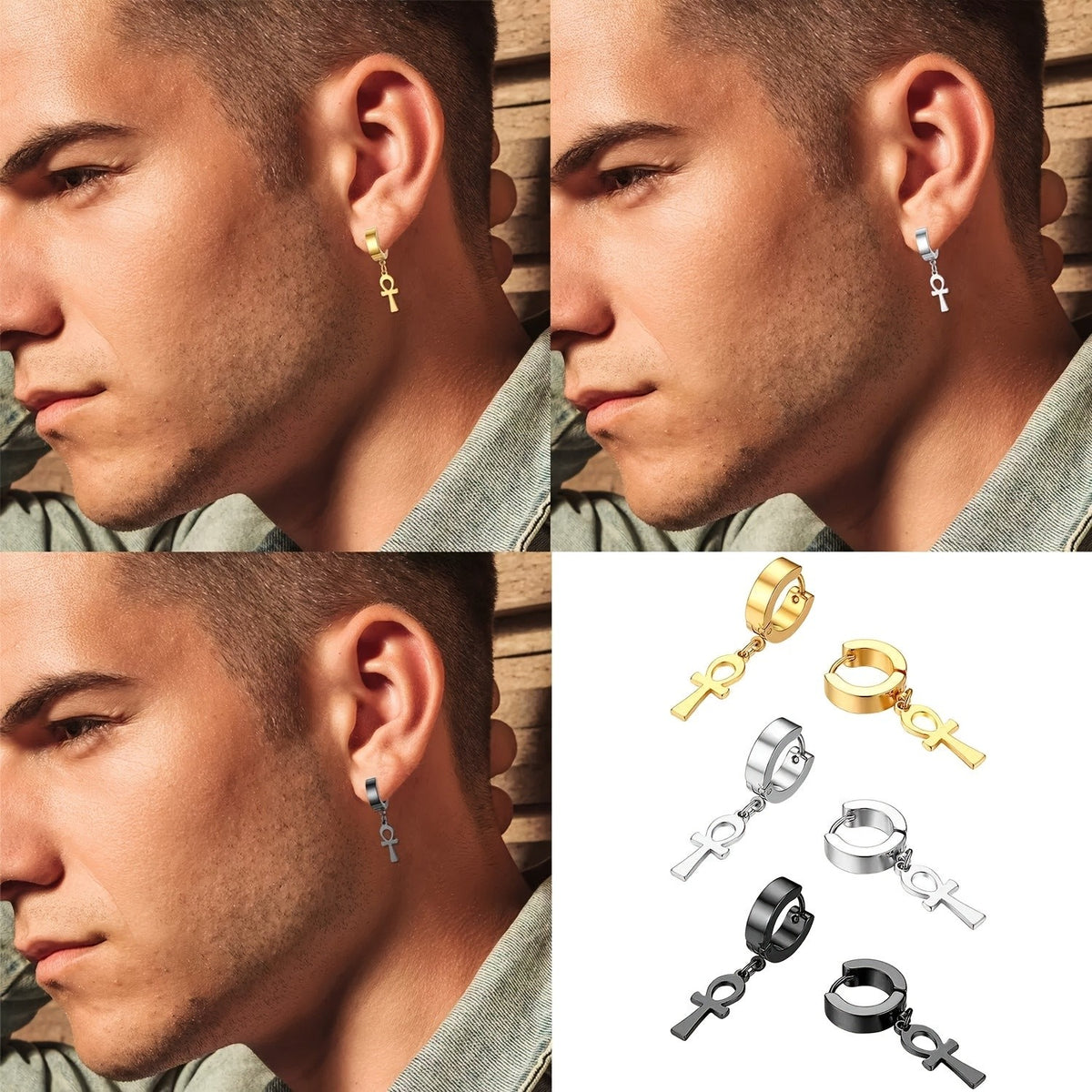 Vintage Ankh Charm Huggie Earrings