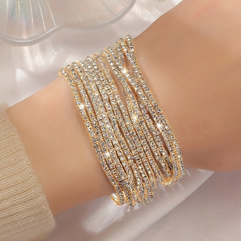 12pc Classy Rhinestone Stretch Bracelet Set