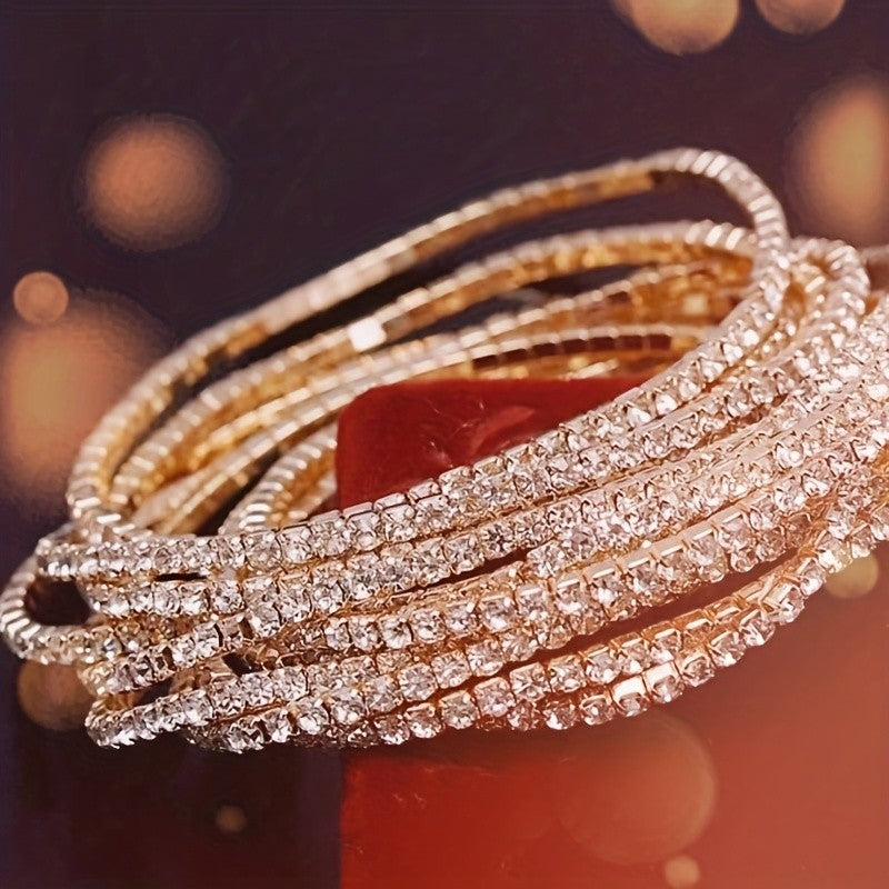 12pc Classy Rhinestone Stretch Bracelet Set