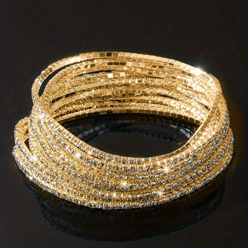 12pc Classy Rhinestone Stretch Bracelet Set