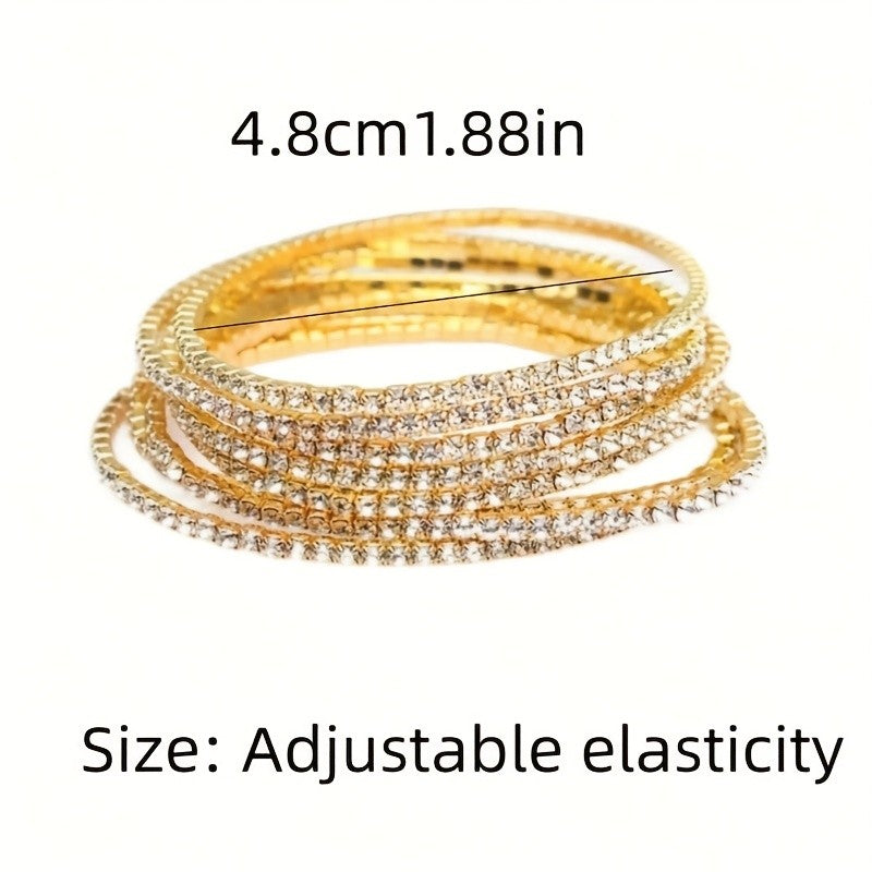 12pc Classy Rhinestone Stretch Bracelet Set