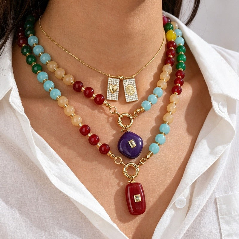 18k Boho Multi-Color Beaded Layered Necklace