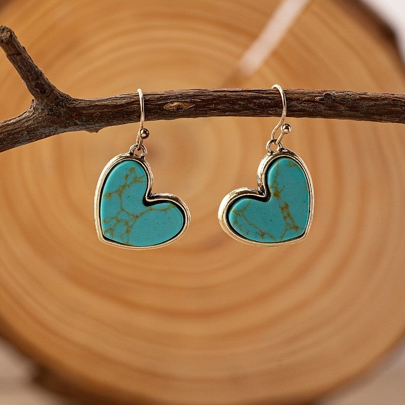 2pc Boho Marbled Stone Heart Earrings