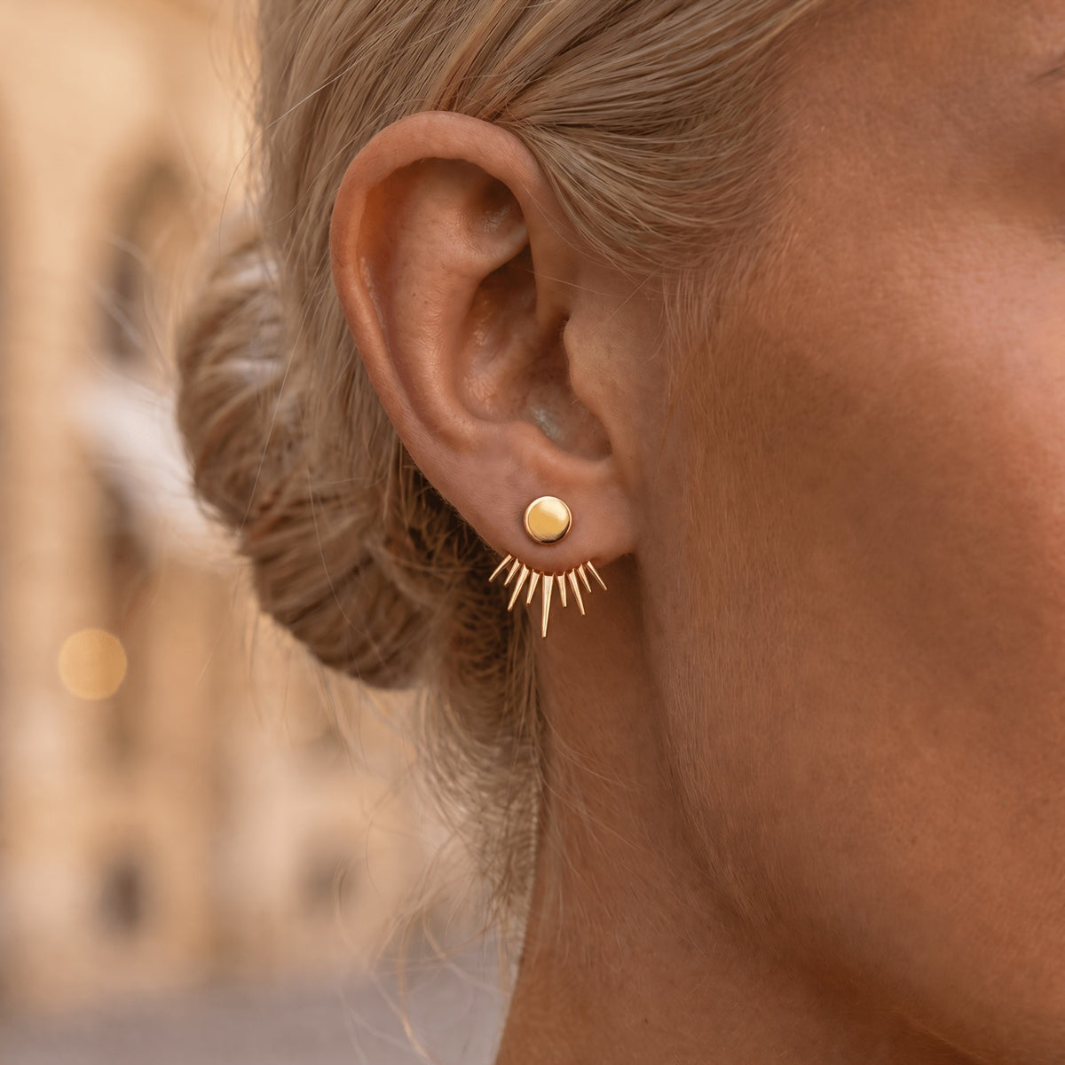 Dainty Sunburst Disc Stud Earrings