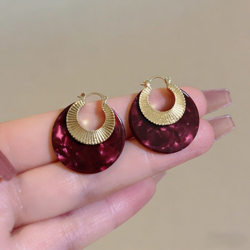 Classy Burgundy Textured Acrylic Hoop Earrings