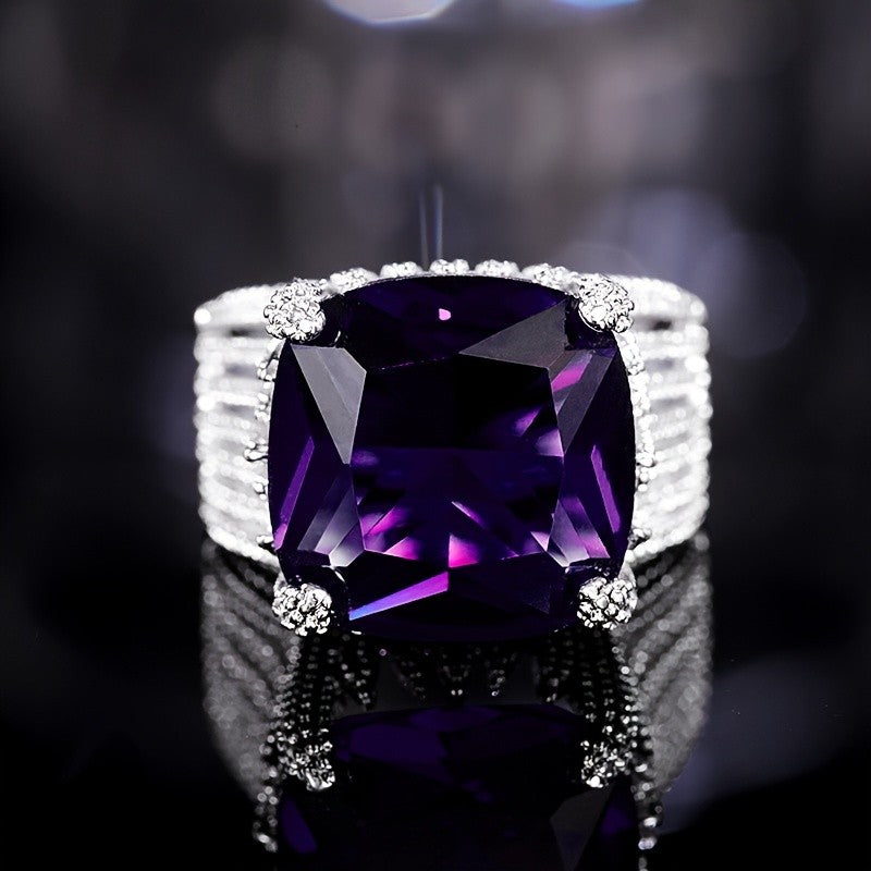 Classy Purple Pillow Cut Statement Ring