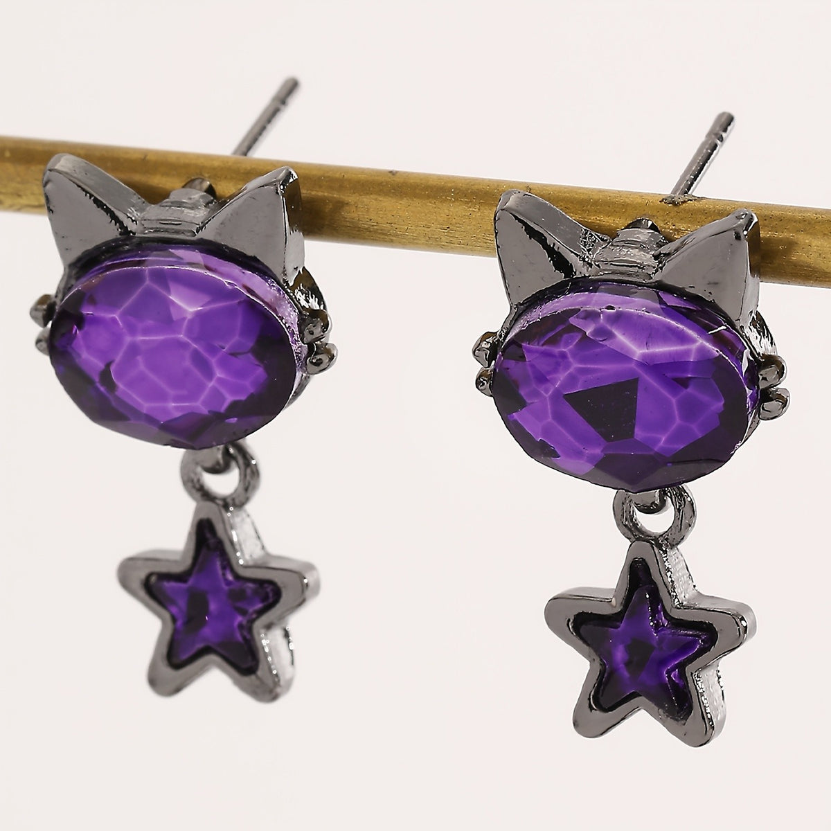 Cute Purple Cat Star Earrings