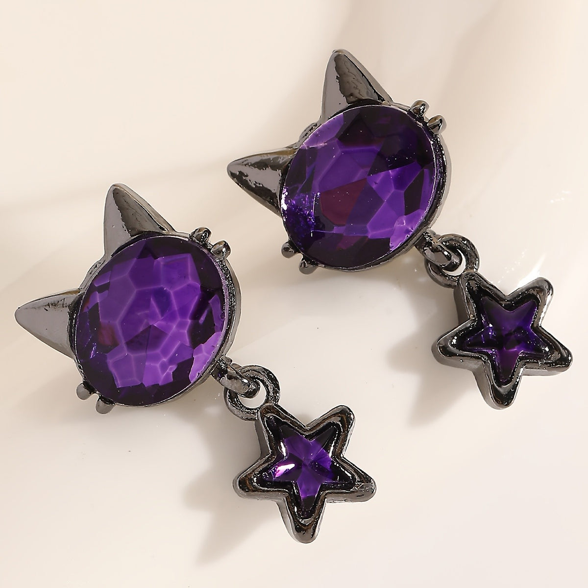 Cute Purple Cat Star Earrings