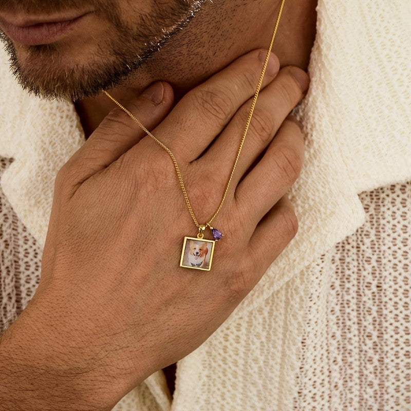 18k Custom Photo Square Necklace