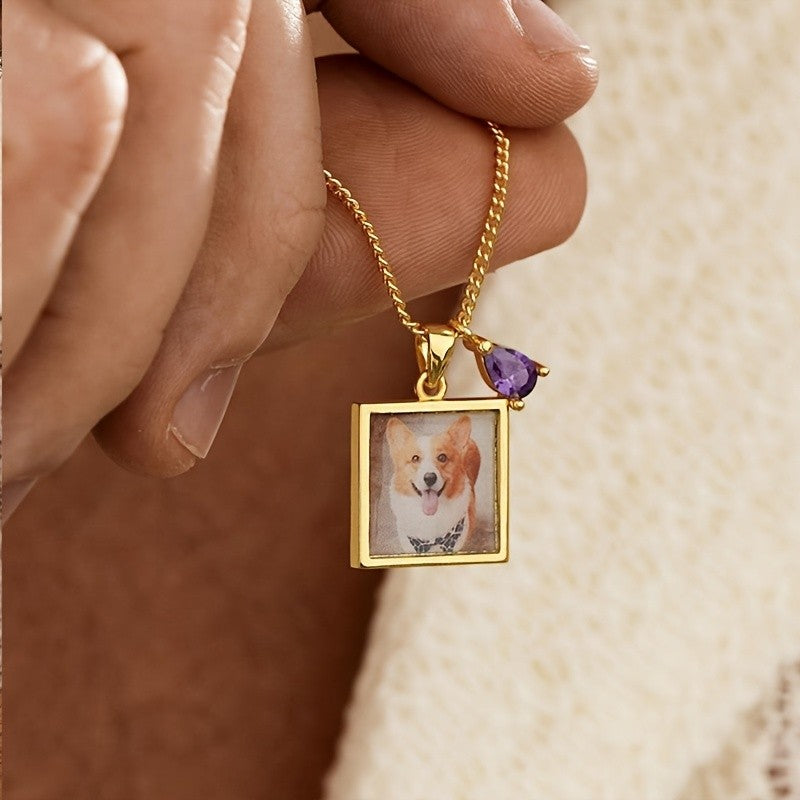 18k Custom Photo Square Necklace
