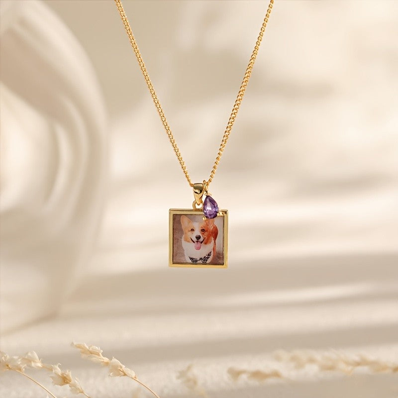 18k Custom Photo Square Necklace