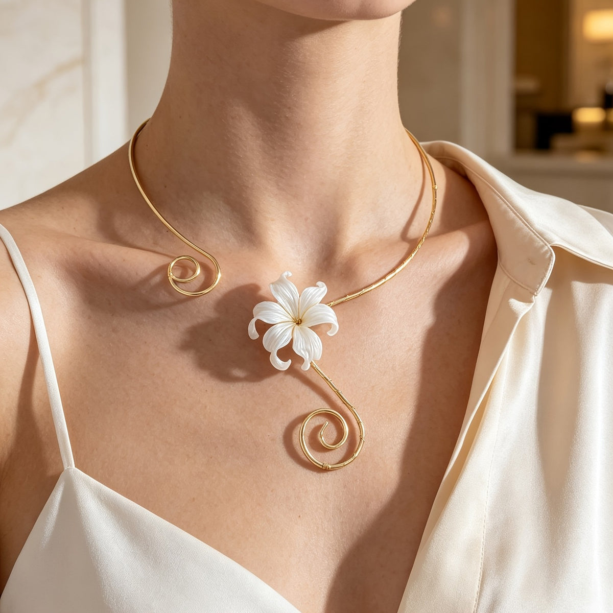 Romantic Floral Spiral Collar Necklace