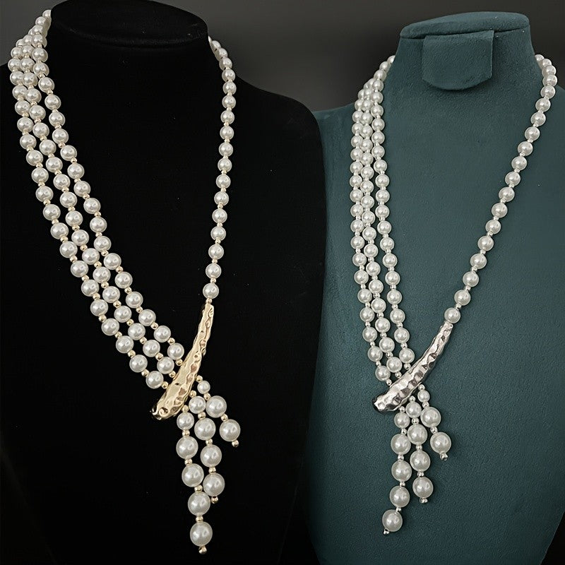 Elegant Multi-Layer Pearl Y-Necklace