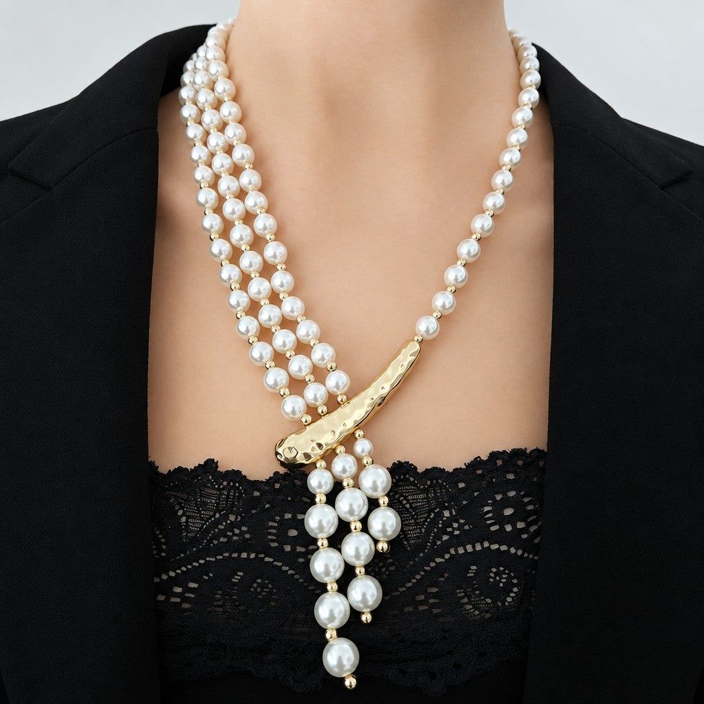 Elegant Multi-Layer Pearl Y-Necklace