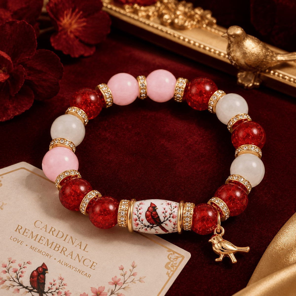 Romantic Red Cardinal Beaded Bracelet