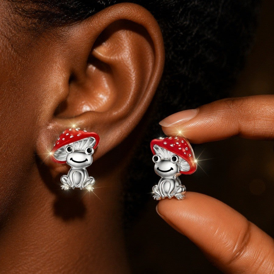 Cute Mushroom Frog Stud Earrings
