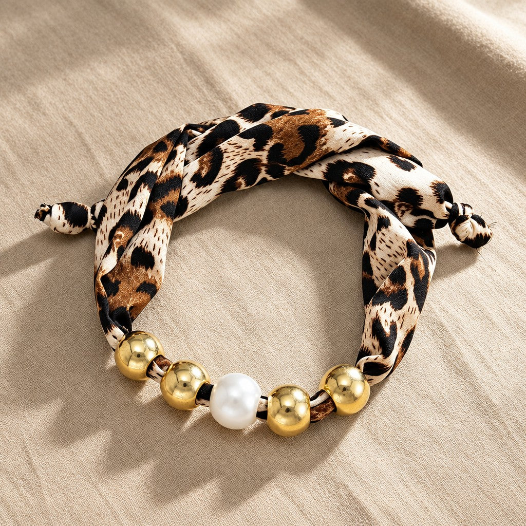 Vintage Leopard Print Pearl Choker Necklace