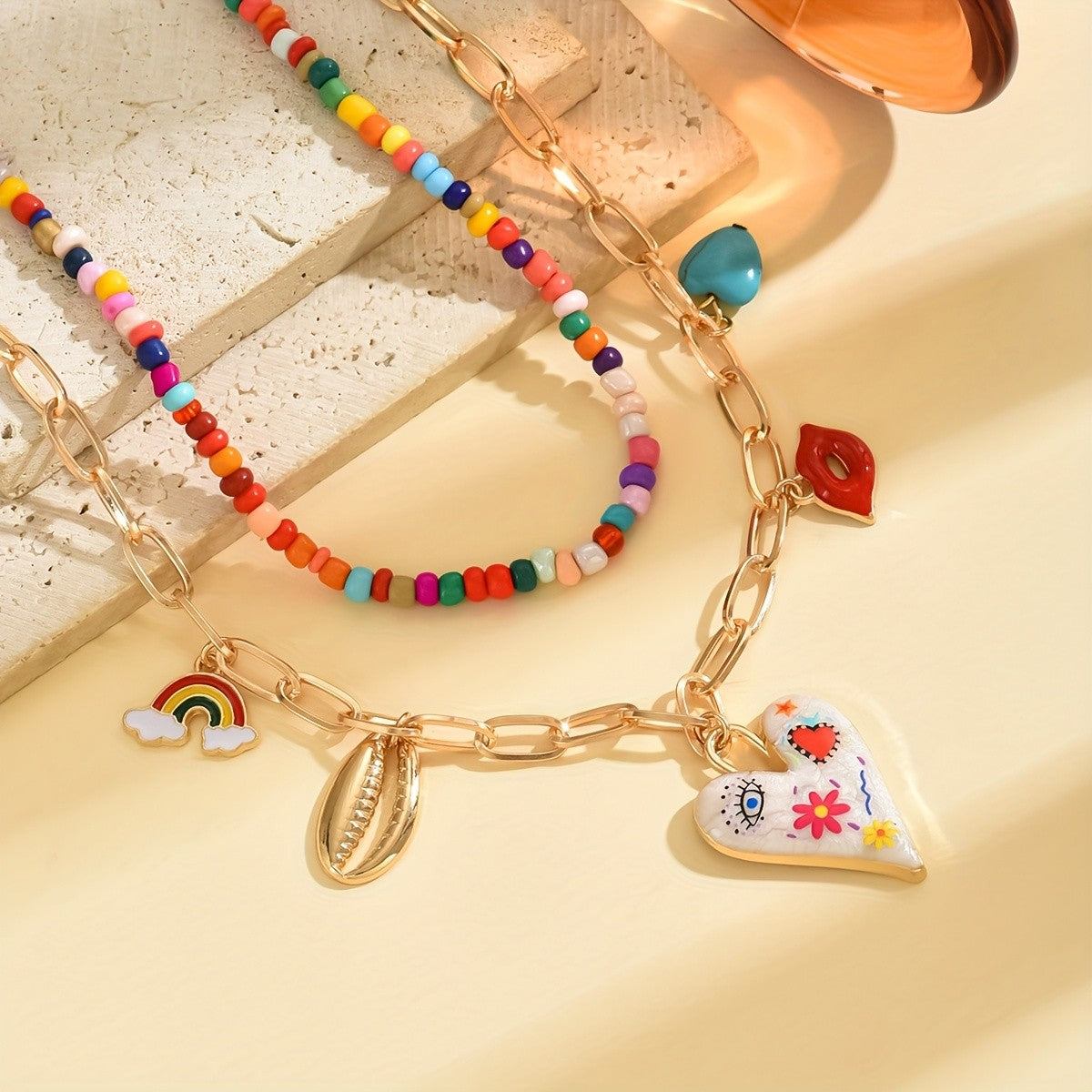 Boho Multi-Color Beaded Charm Necklace