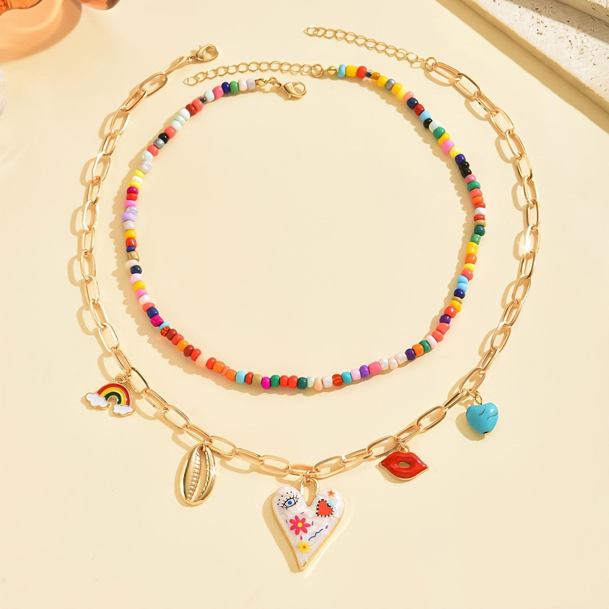 Boho Multi-Color Beaded Charm Necklace