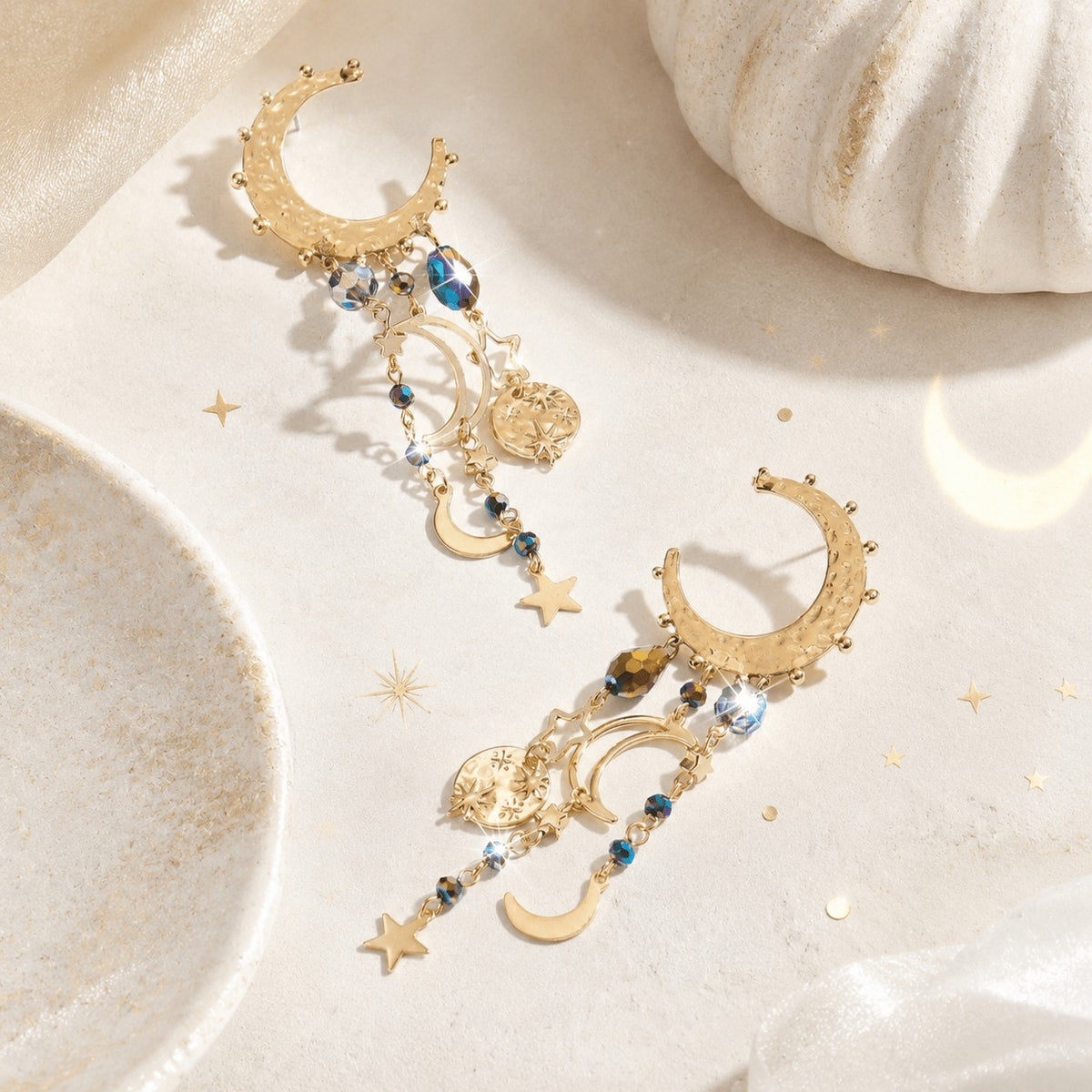 Boho Vintage Moon & Star Dangle Earrings