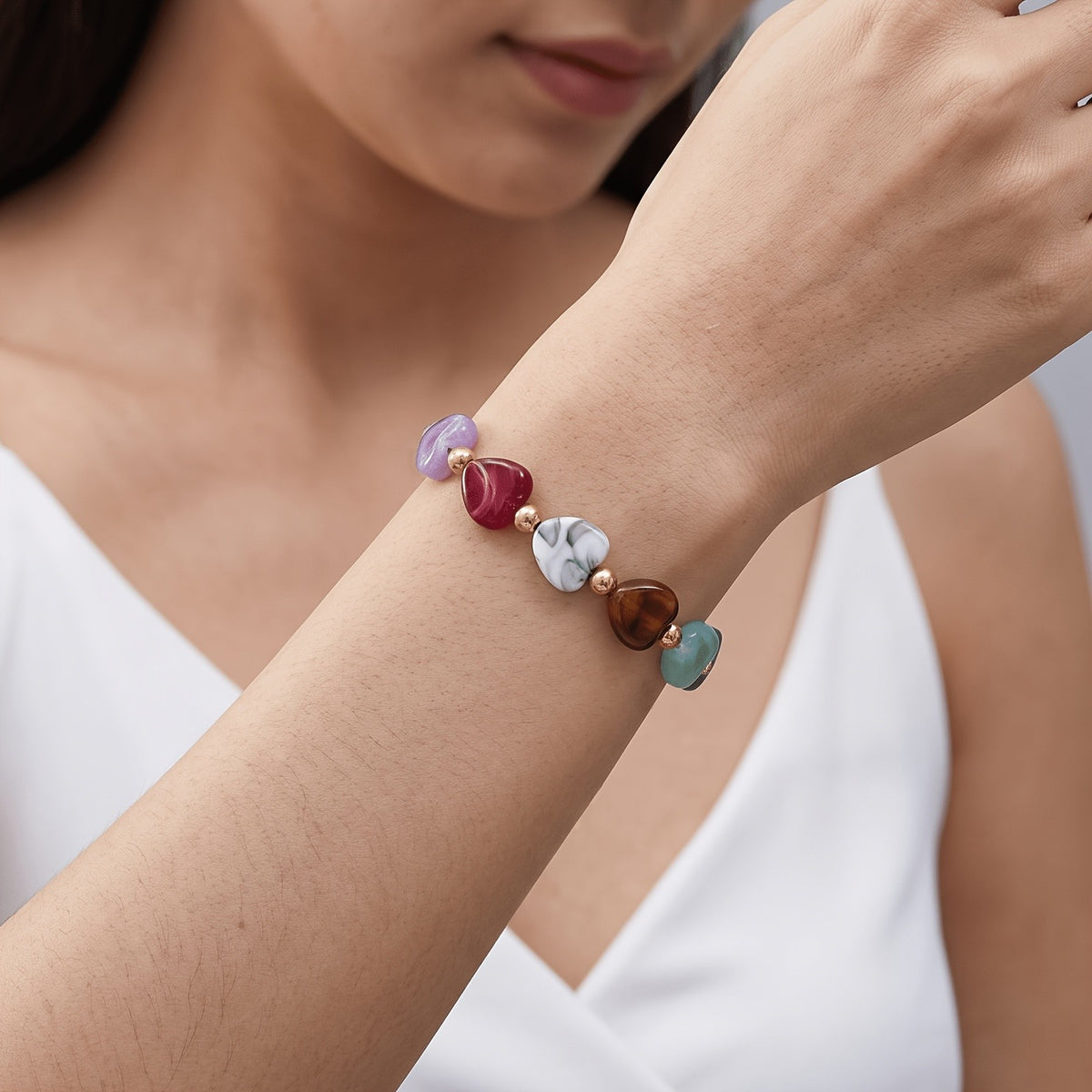 Boho Marbled Resin Heart Bracelet