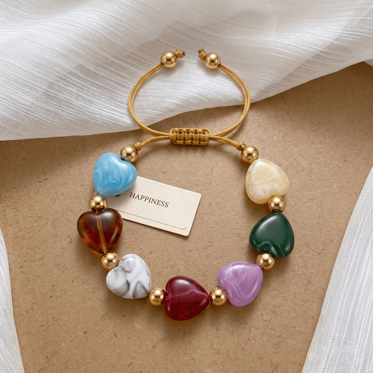 Boho Marbled Resin Heart Bracelet