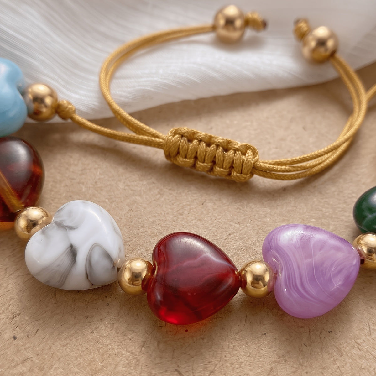 Boho Marbled Resin Heart Bracelet