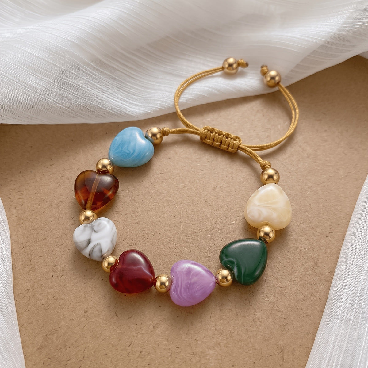 Boho Marbled Resin Heart Bracelet