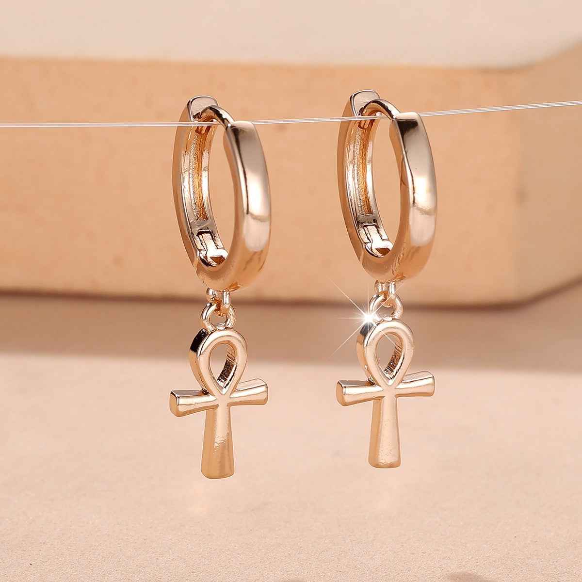 Elegant Ankh Charm Huggie Hoop Earrings