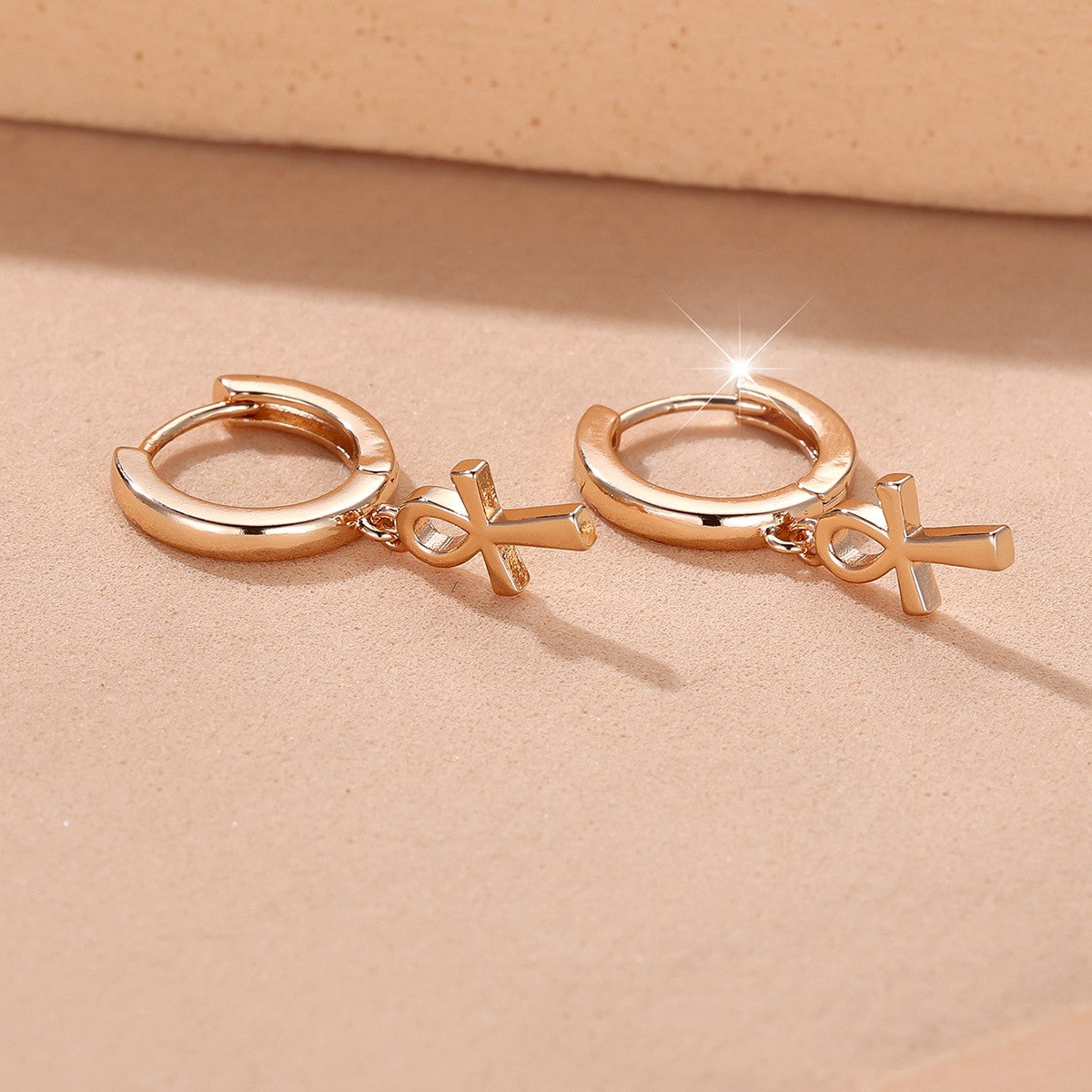 Elegant Ankh Charm Huggie Hoop Earrings
