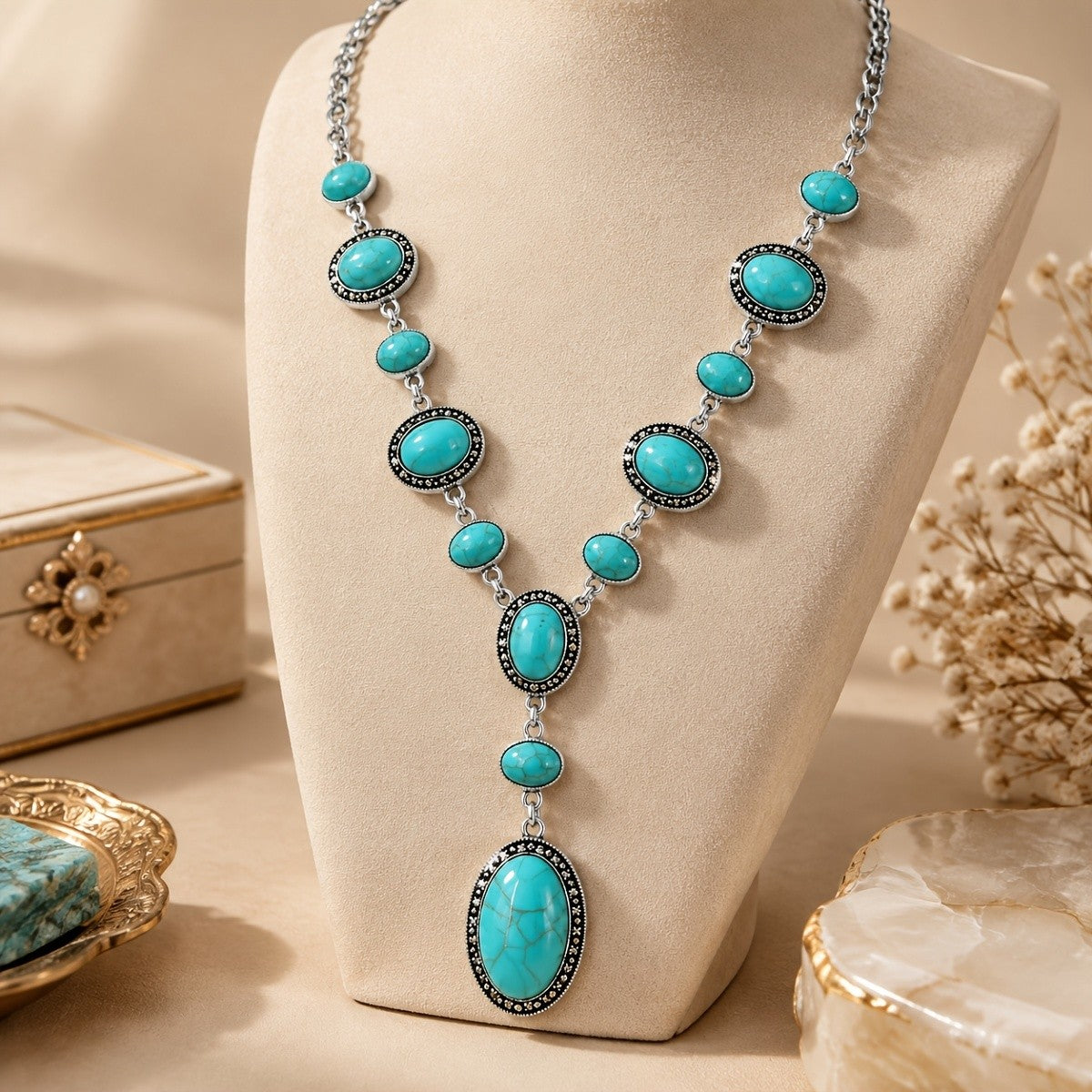 Vintage Inspired Faux Turquoise Y-Necklace