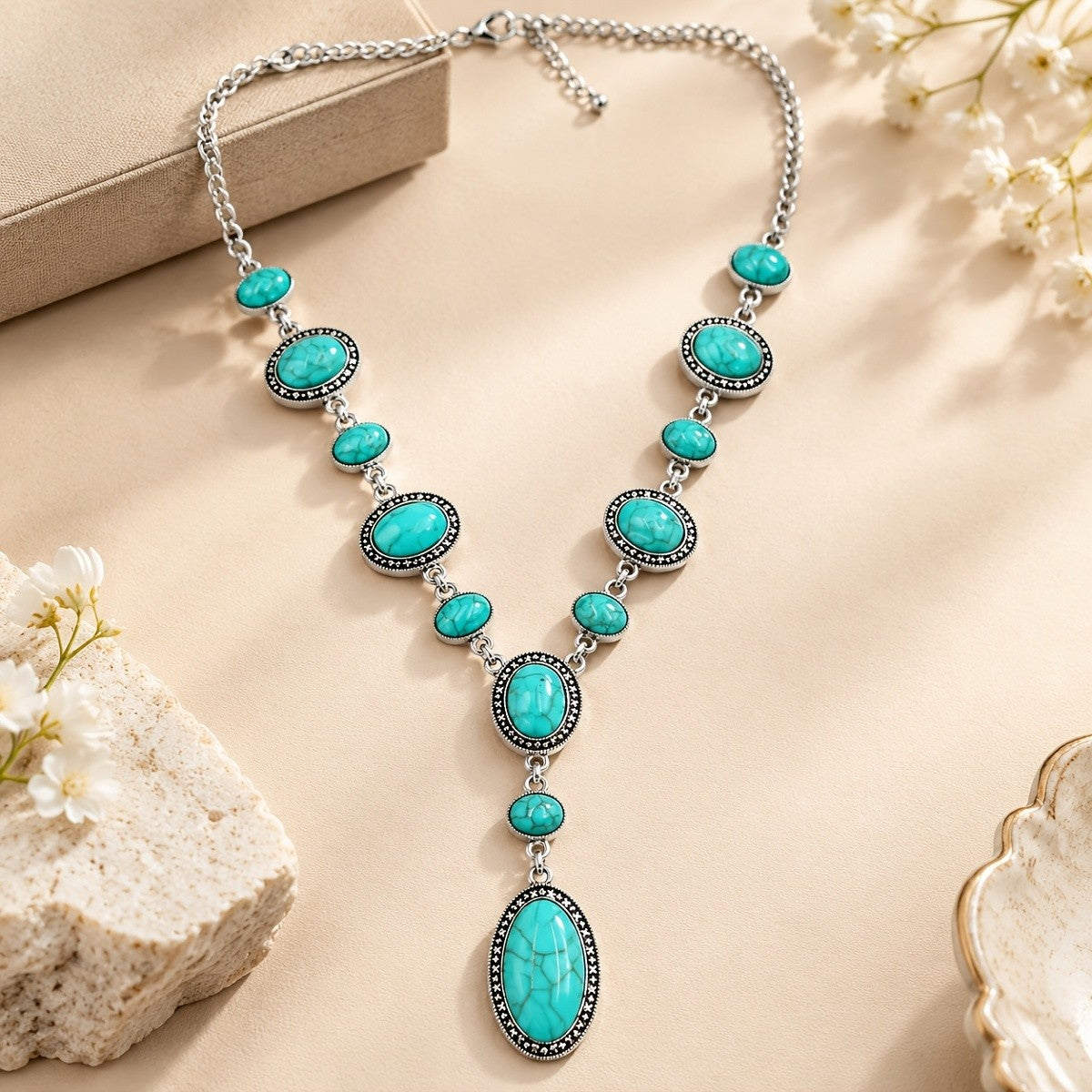 Vintage Inspired Faux Turquoise Y-Necklace