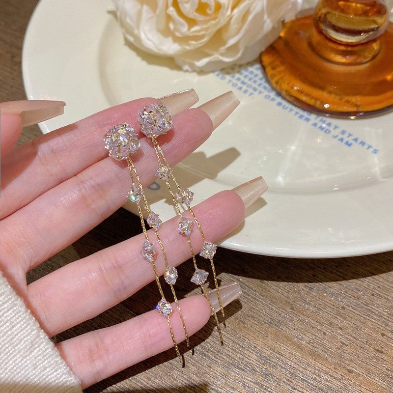 Elegant Zircon Tassel Drop Earrings