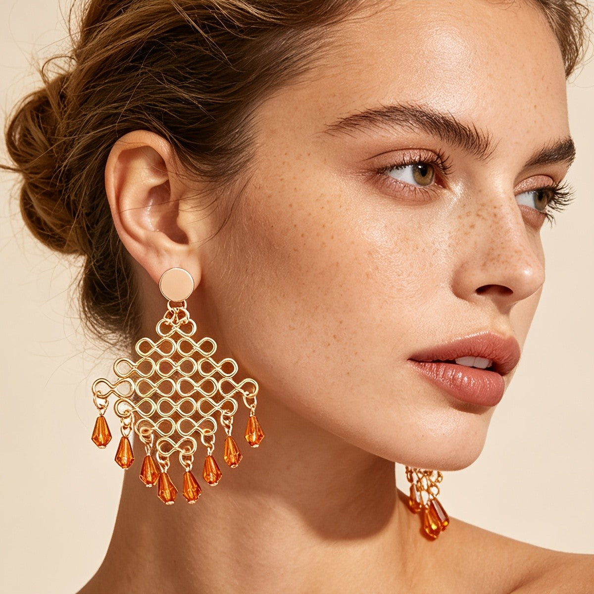 Boho Amber Crystal Mesh Earrings