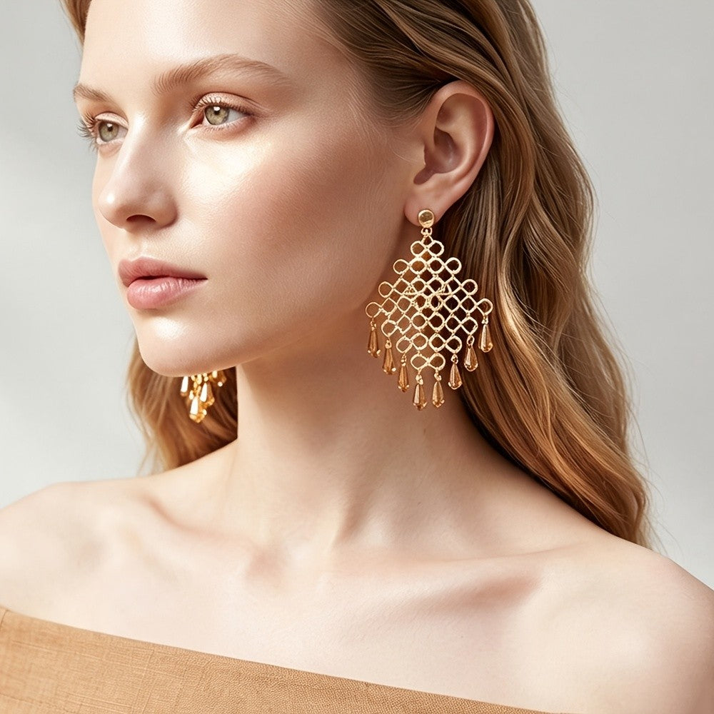 Boho Amber Crystal Mesh Earrings
