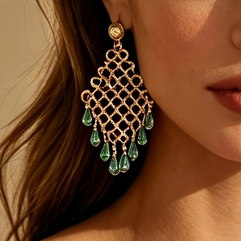 Boho Amber Crystal Mesh Earrings