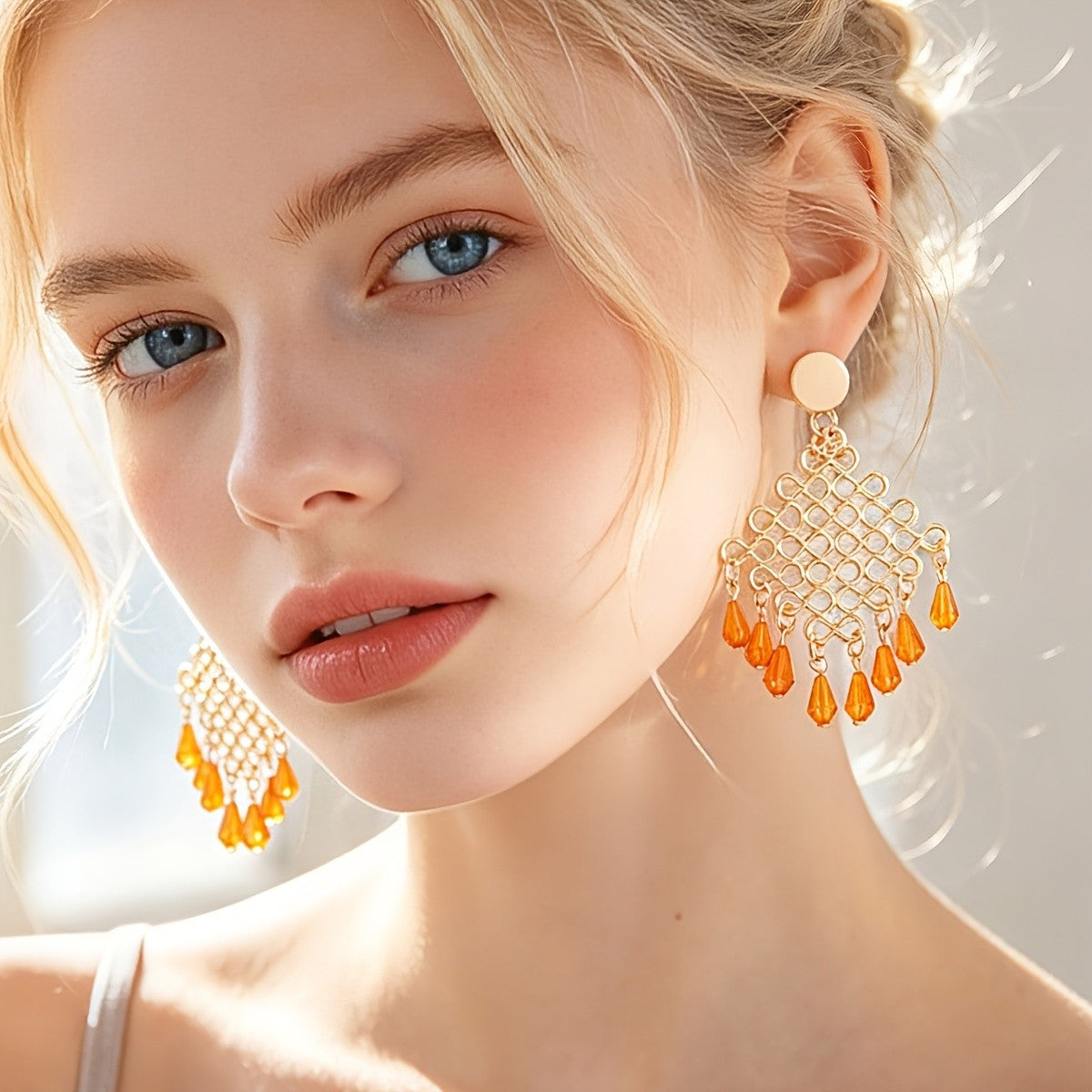 Boho Amber Crystal Mesh Earrings