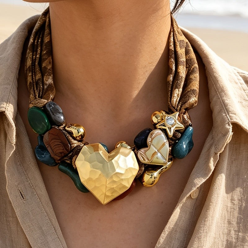 Boho Vintage Heart Statement Necklace